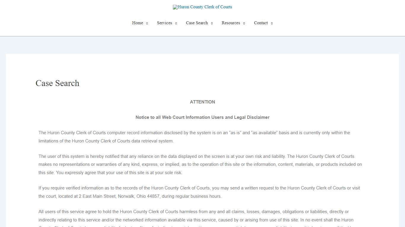 Case Search – Huron County Clerk of Courts